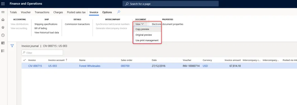 D365 Invoice View