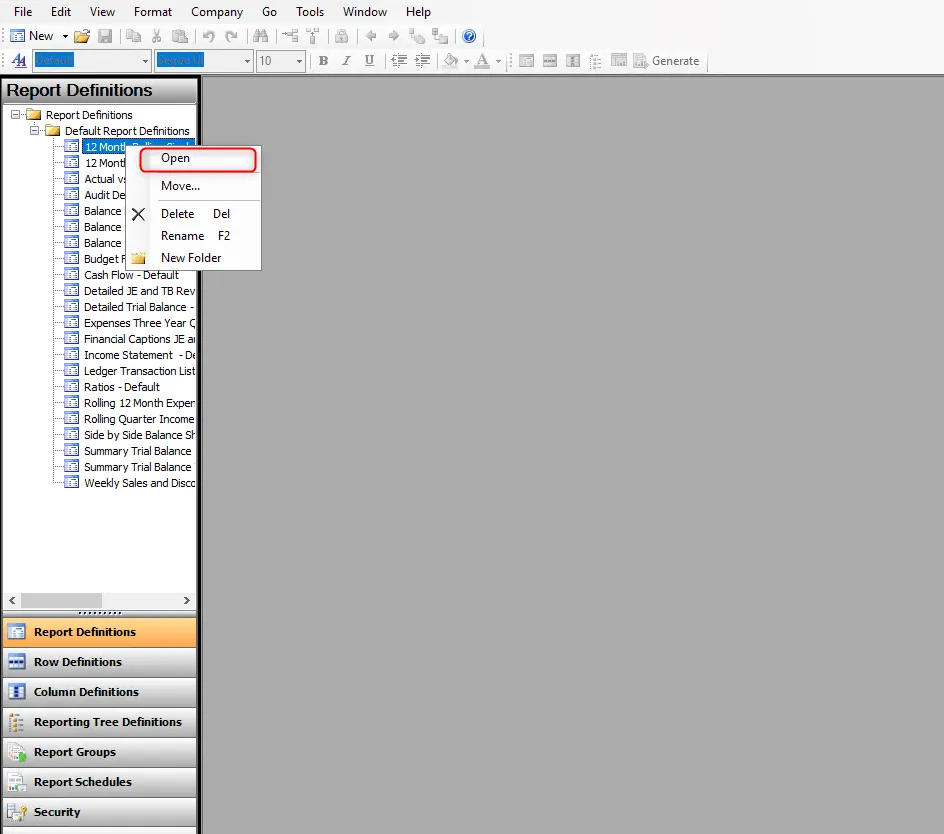Open Report Definition
