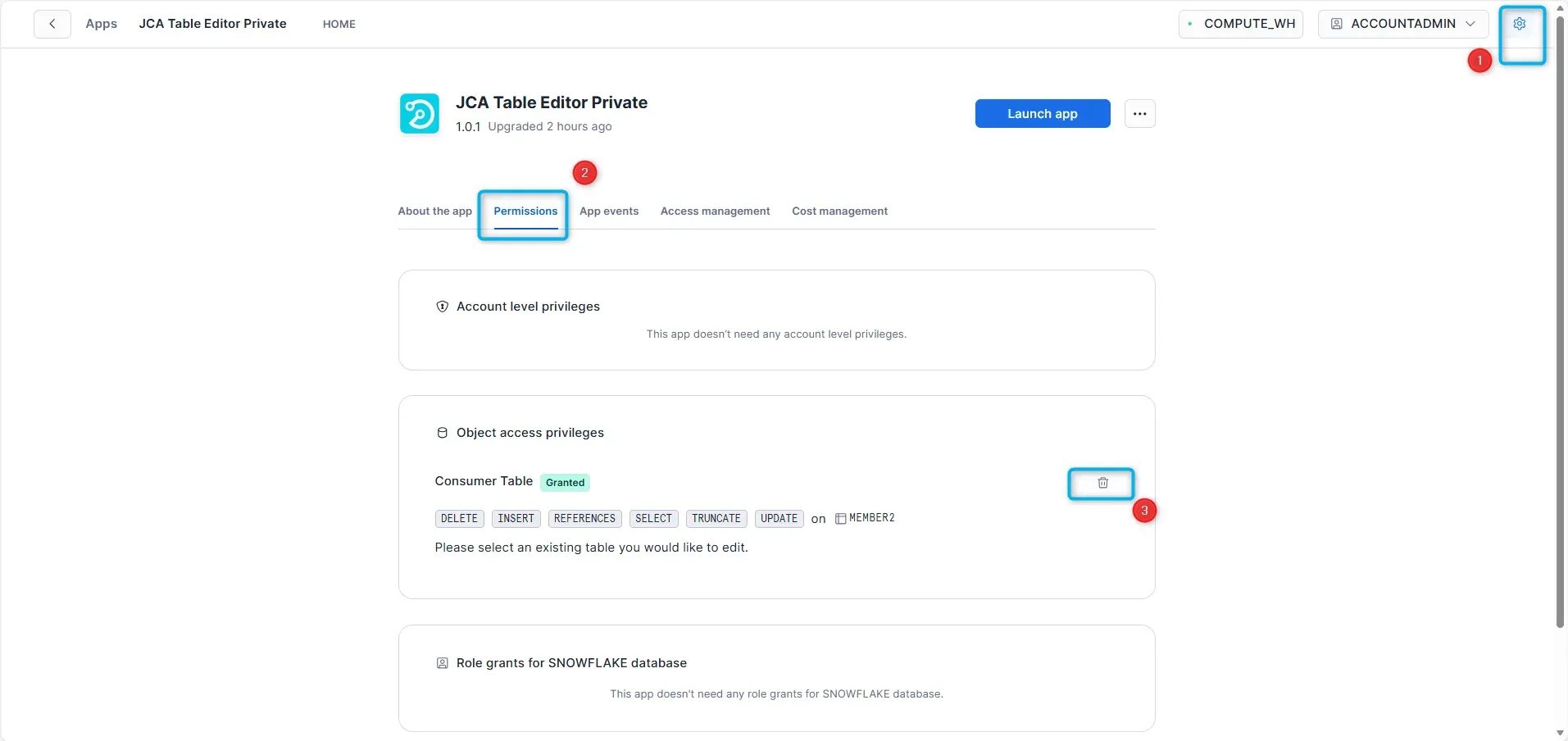Change Table Permissions