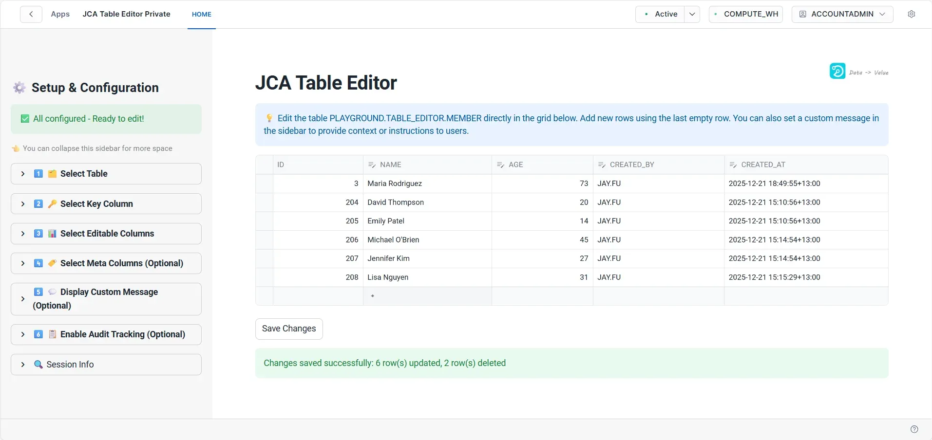 JCA Table Editor Main Interface