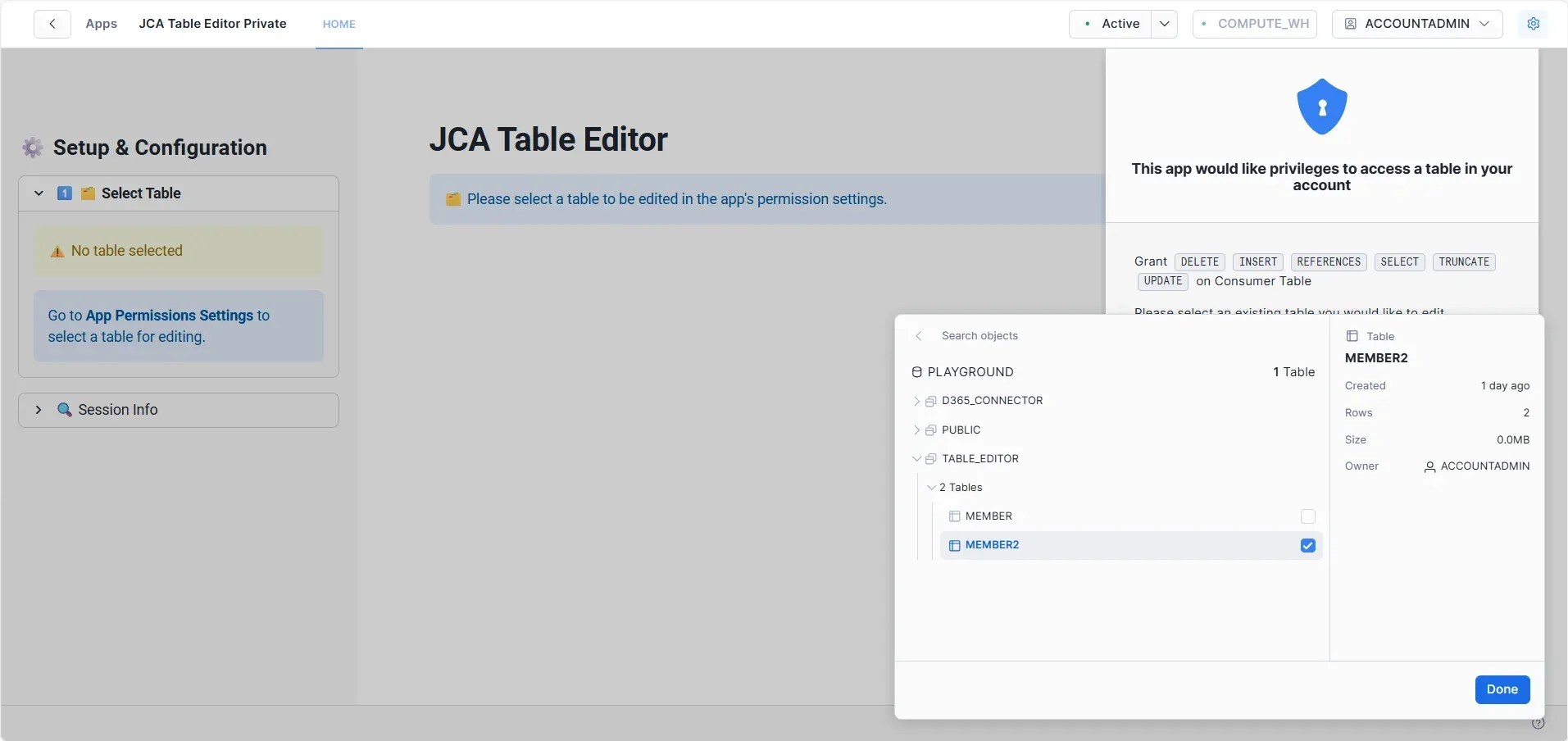 Select Table Interface