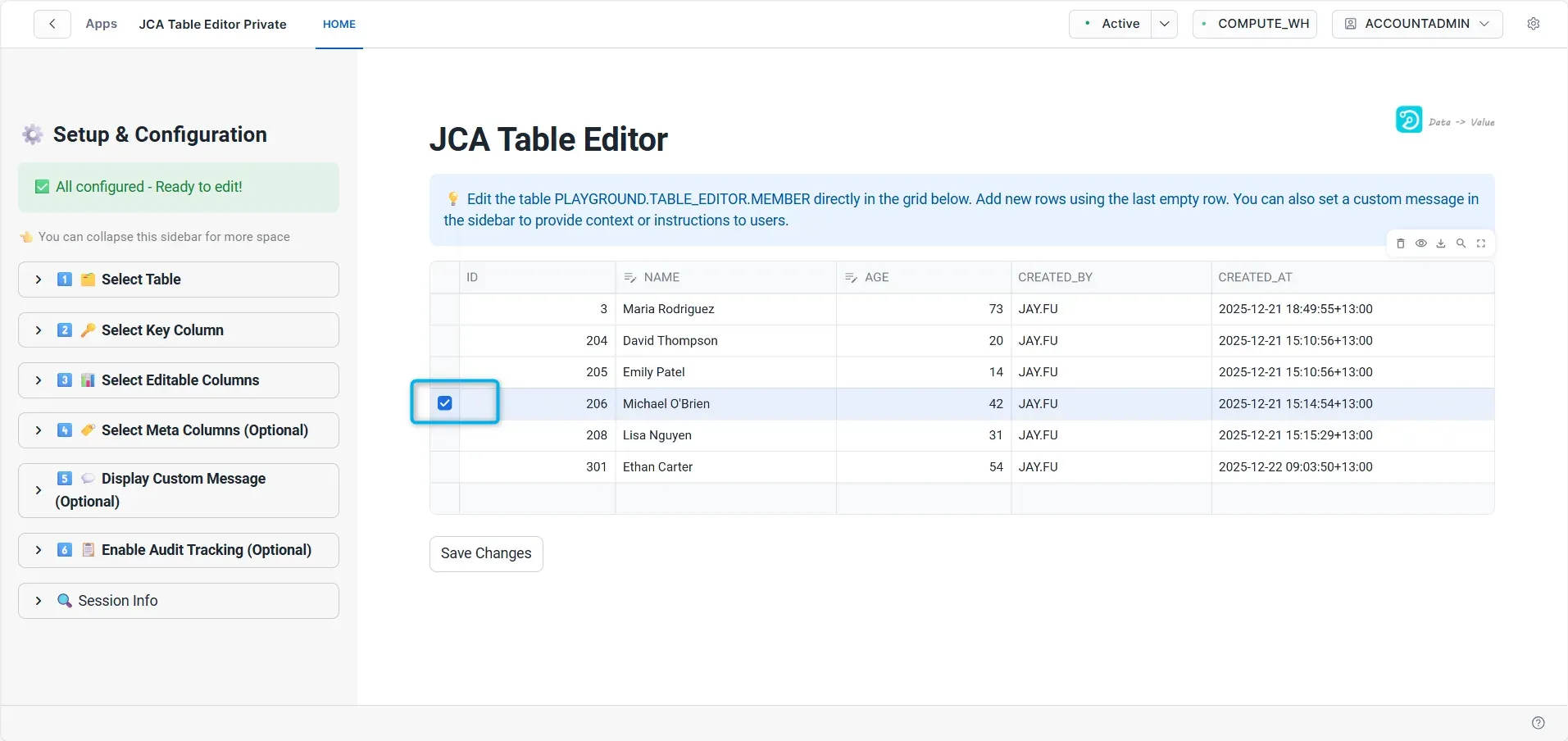 Delete Row Interface